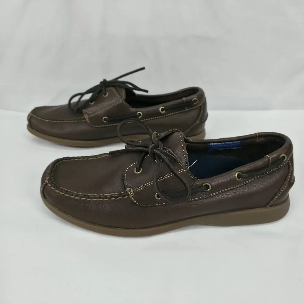 Rockport Mens 10M Handsewn Boat Shoes Brown Leather Moc Toe Casual Comfort